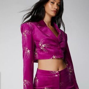 Nasty Gal Premium Embroidered Velvet Cropped Blazer